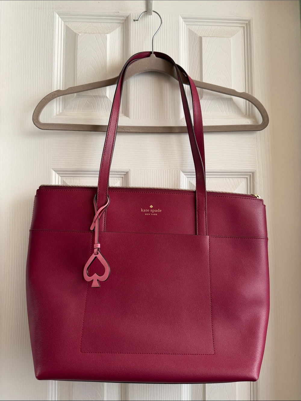 kate spade deep berry leather tote with spade charm